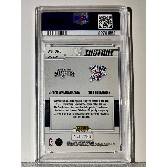Victor Wembanyama / Chet Holmgren 2023-24 Panini #385 NBA Card 1 of 2783 PSA 10 - Picture 2 of 2